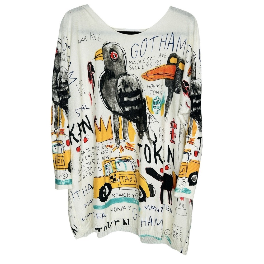 Ellazhu Graphic Graffiti Oversize Sweater OS Art To Wear AOP Slouchy Maximalist